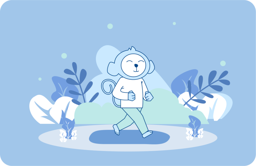 Mono caminando y dejando huellas de emociones constructivas como amor, esperanza y serenidad